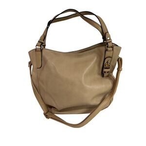 Tan Vegan Leather Shoulder Bag Detachable Crossbody Strap Goldtone Hardware
